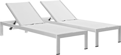 Silver White Textilene  Mesh Poolside Chaise Lounge Chairs - Set of 2