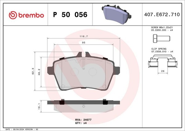 Brembo P 50 056 Bremsbelagsatz, Scheibenbremse FüR MERCEDES-BENZ-image