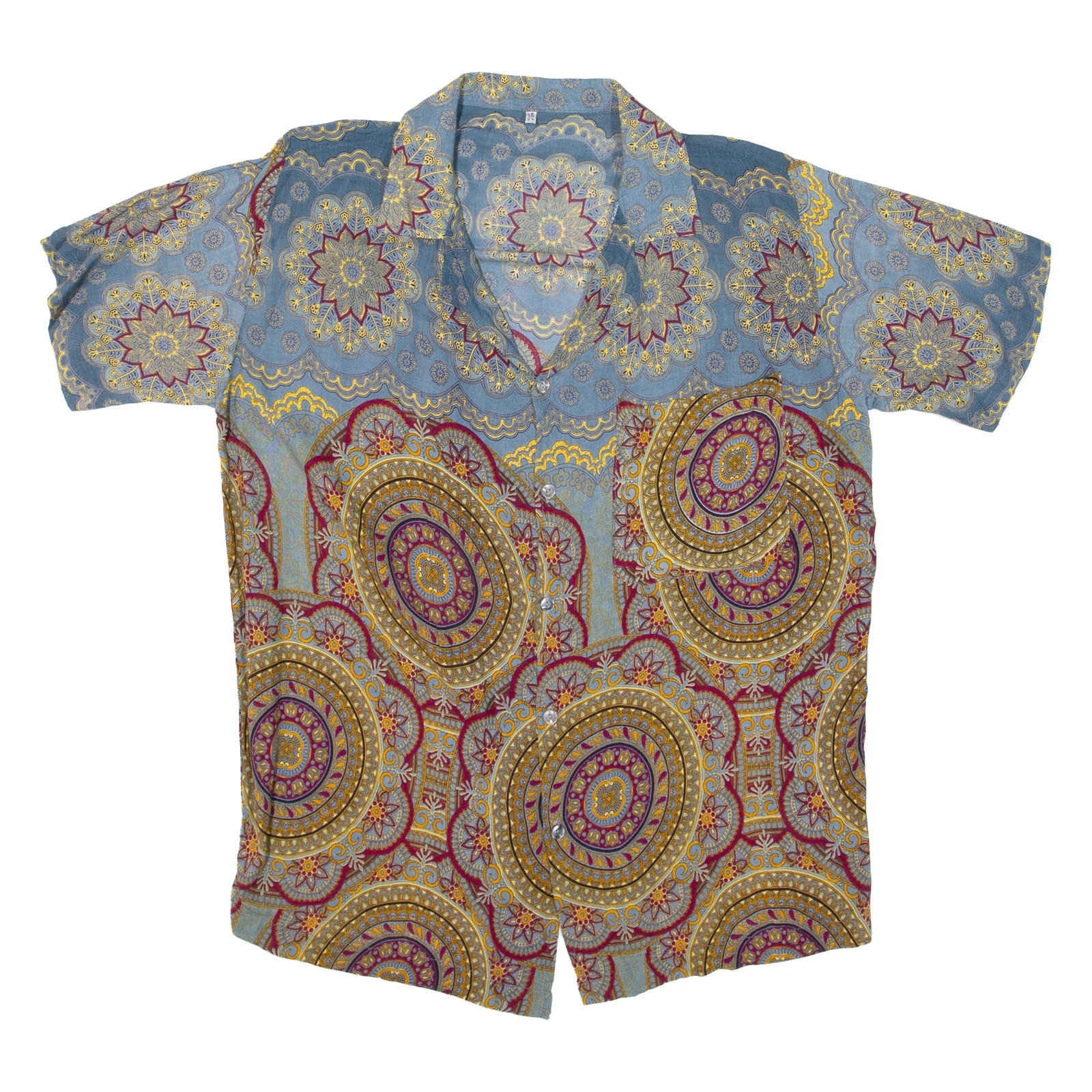 Camisa De Mujer Azul Geométrica De Manga Corta L