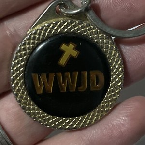 Vintage WWJD Keychain Goldtone Metal Cross What Would Jesus Do Religious Keyring