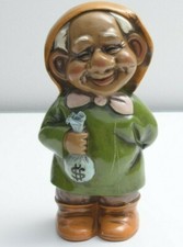 Vintage GNOME Coin BANK ELF w/ money bag Pixie TROLL Made in Japan 8.5"