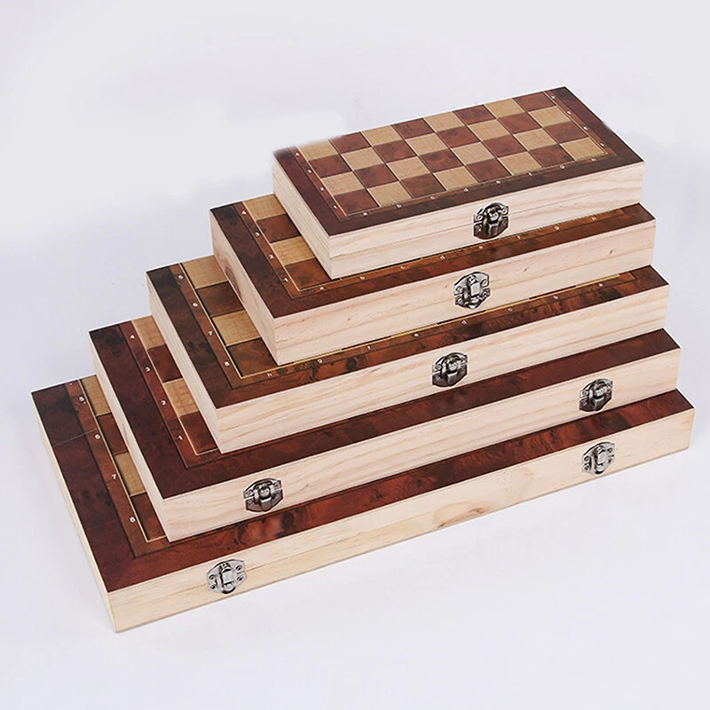 3in1-Large-FOLDING-WOODEN-CHESS-SET-Board-Game-Checkers-Backgammon-Draughts-Toy - Image 2 of 4
