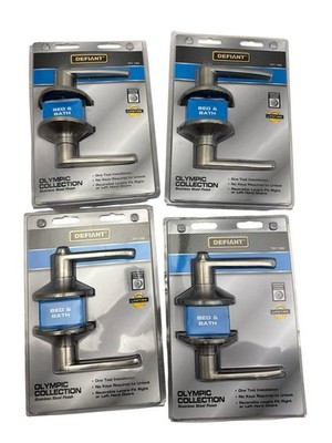 DEFIANT Olympic Bed & Bath Locking Door Lever Knob Stainless 721 193 Lot of 4
