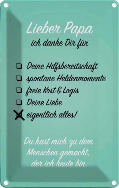 Blechschild 18X12 Cm Lieber Papa Ich Danke MäNner Frauen Spruch Zitat Liebe Deko-image