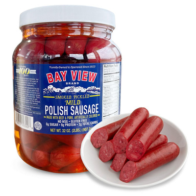 Bay View Smoked Pickled Polish Sausage, No MSG, Gluten Free, No Soy, 0G Sugar, 8