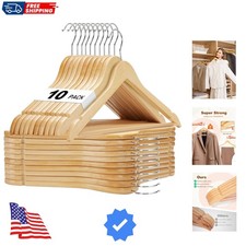 Wooden Hangers 10 Pack, Solid Wood Hanger with Non Slip Pant Bar, Heavy Duty ...