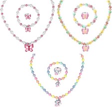 3 Sets Girl Princess Necklace Bracelet Ring Kids Stretchy Jewelry Gift...