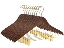 Quality Wooden Skirt Hangers with Clips, 10-Pack Smooth Solid Wood Pants Hang...