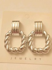 Statement Silver Tone Door Knocker Earrings 40x30mm NWT