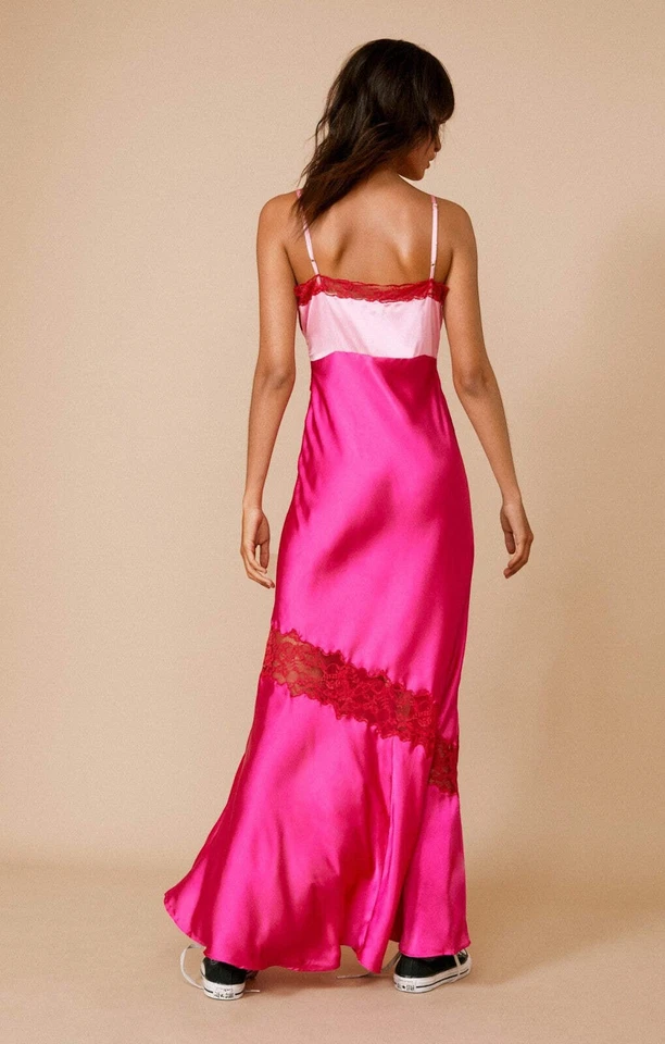 Nasty Gal женщин розовый атлас макси кружевное платье RRP £49 - Изображение 2 из 4