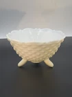 Milk Glass Hobnail Triple Footed Crimped Bowl Vintage by Smith Glass