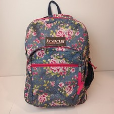 Trans by Jansport Supermax 17 Backpack Retro Floral Blue And Pink - 4 Pockets