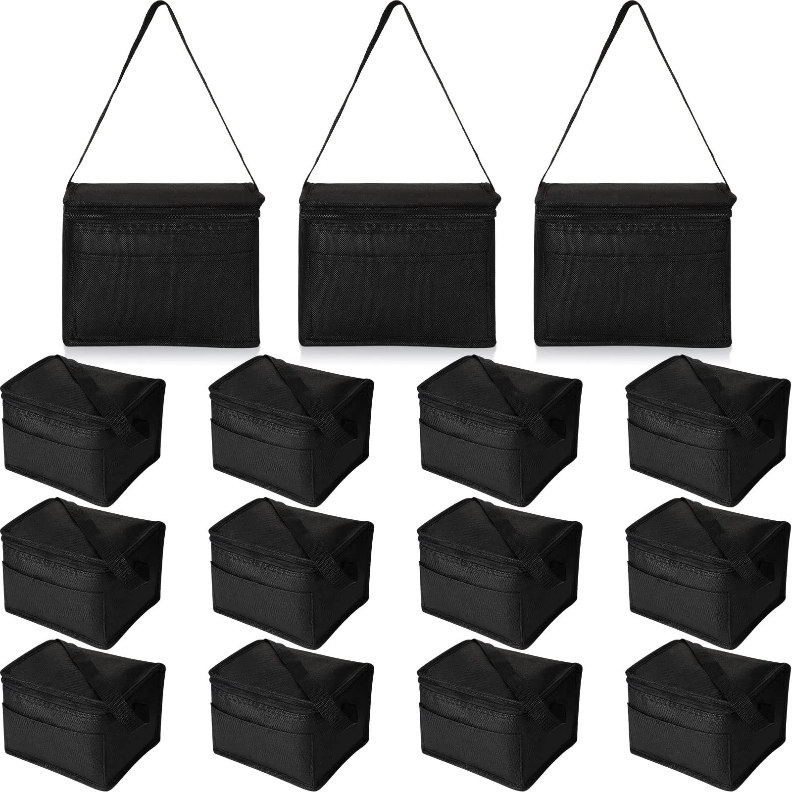 15 PCS Insulated Lunch Bags Bulk Reusable Cooler Leakproof Waterproof Black