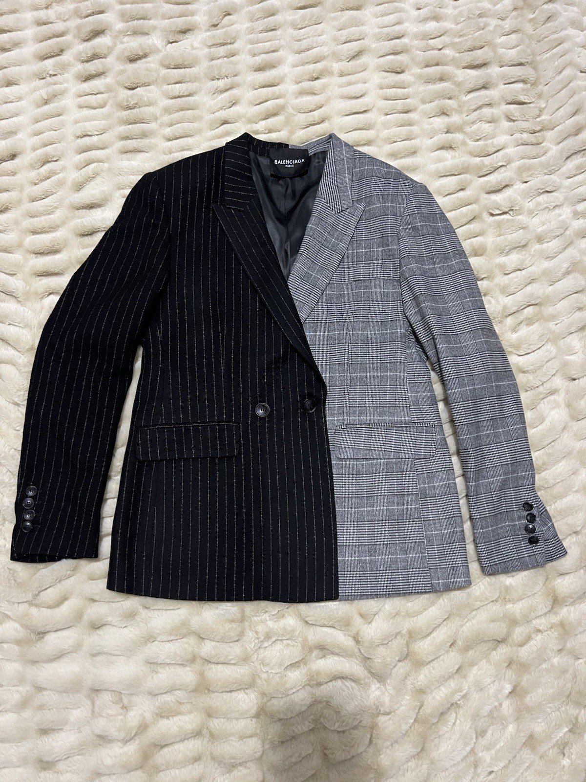 JUUN.J Split Blazer Half Plaid Half Pinstripe Dec… - image 2