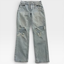American Eagle Stretch Super High Rise Ankle Straight Denim Blue Jeans Sz 0 Reg