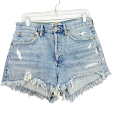 Agolde Parker Cutoff Shorts Size 26 Blue Distressed Cotton