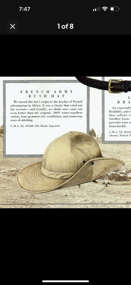 Sombrero Bush Ejército Francés República Banana Años 80 De Colección Repelente al Agua Lateral A Presión Caqui XL Foto 2 de 4