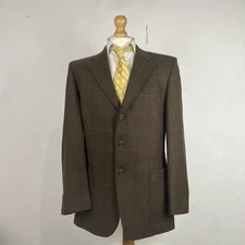 DAKS Tweed Blazer Jacket Men's 40R Dark Brown Check Country Sport