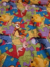 Vintage Winnie the Pooh puzzle print fabric material Tigger Piglet friends 35x44