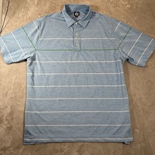 Footjoy FJ Polo Mens 2XL Blue Stripe Logo Short Sleeve Performance Golf