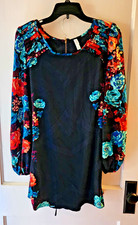 Xhilaration Mini Dress Black With Flower Print And Sleeves Women's Medium