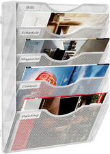 5-Tier Wall File Organiser, Wall Mail Holder, Wall Mounted Magazine Rack, Mesh A