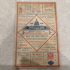 Vintage 1939 Baseball Scorecard Washington vs Yankees Dimaggio