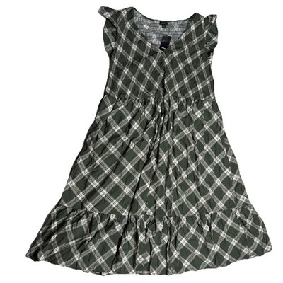 Torrid Sona Plaid Dress Plus 4X Tiered Green Ruffle Midi Smocked Woven NWT M4