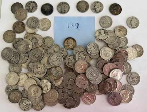 Set of 132 - US 90% Silver Quarters: Barber, Standing Lib, Washingtons MIXD DATE