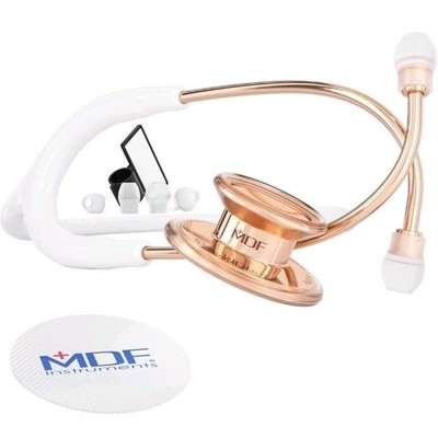 MDF Instruments, RoseGold MD One Stainless Steel Stethoscope, Adult, White Tube,