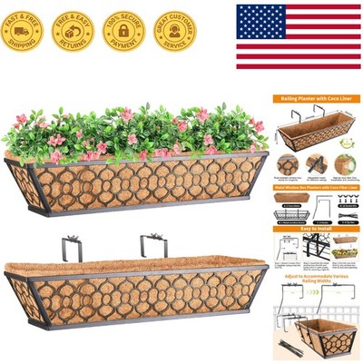 2 Pack 24-Inch Weather-Resistant Metal Railing Planters with Coco Liners