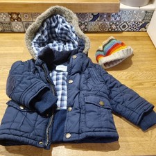 Junior J Jasper Conran Blue Puffer Padded Coat Boys 9 - 12 M   & Next knit hat 