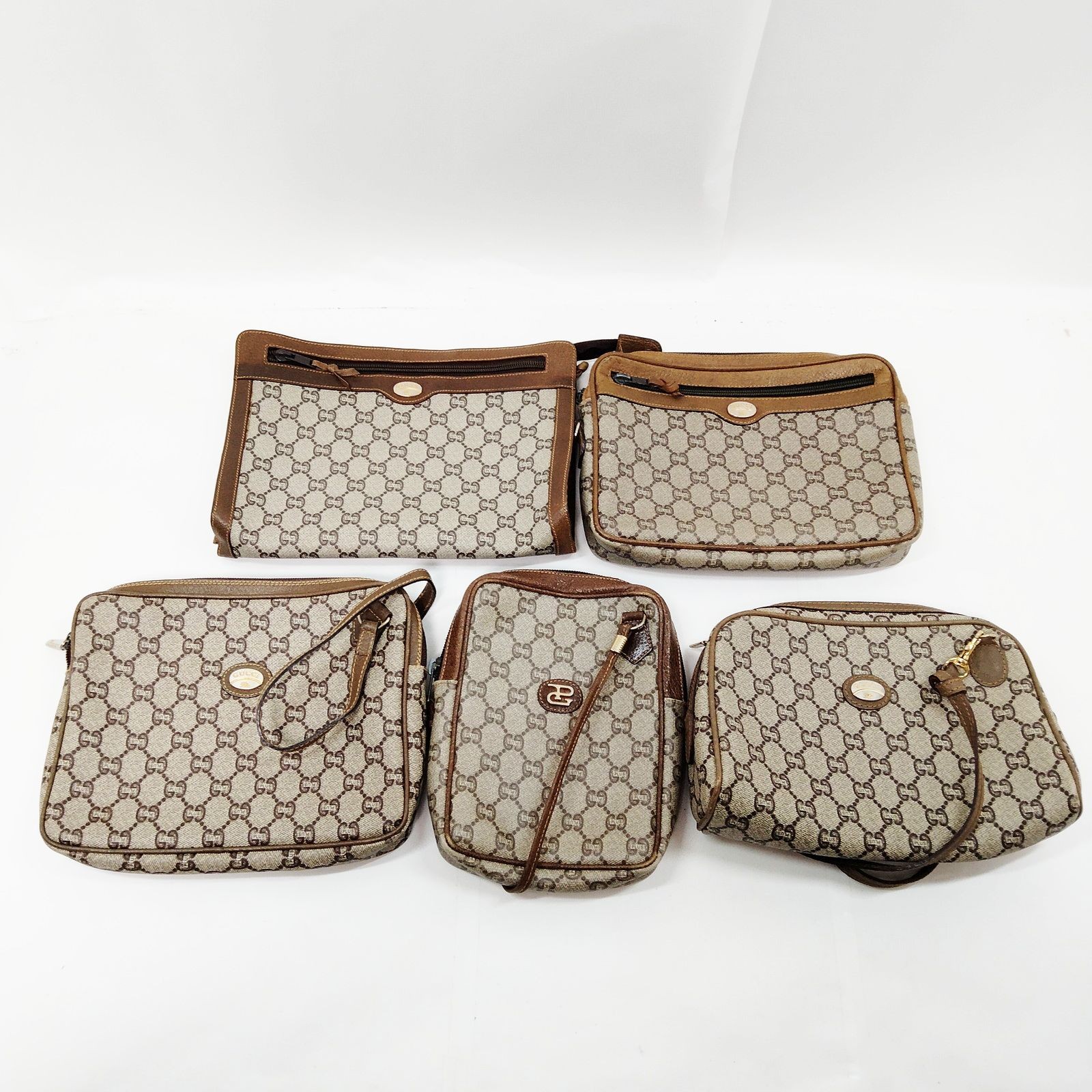 Gucci Brown Leather Shoulder Bag Clutch 5-Piece Set 4603906
