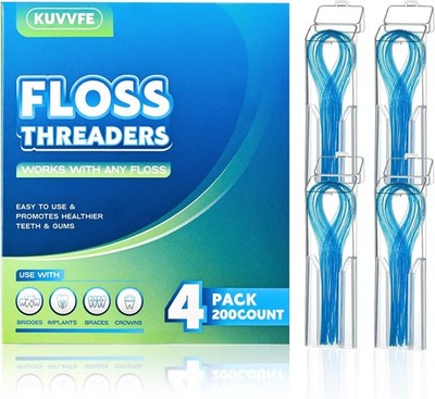 200 Count Simple Dental Floss Threaders for Braces Bridges Implants Crowns.
