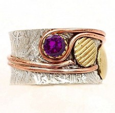 Natural Three Tone- Amethyst 925 Solid Sterling Silver Ring Sz 7,