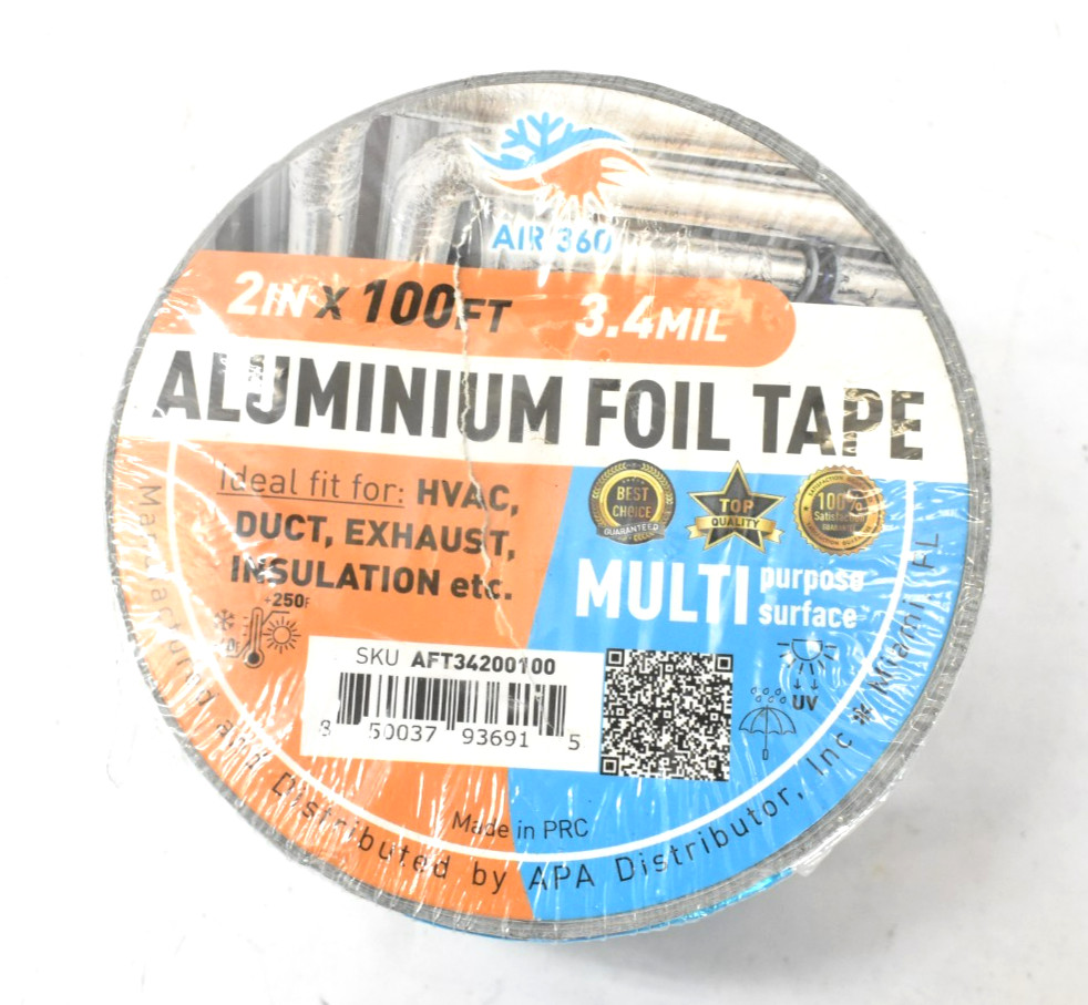 Air 360 Aluminum 2" x 100' HVAC Duct Tape High Temp Waterproof Foil Heavy Duty
