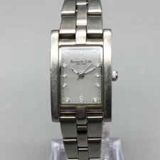 Kenneth Cole Tank Watch Women KC4232 20mm Silver Tone New Battery 6.5"