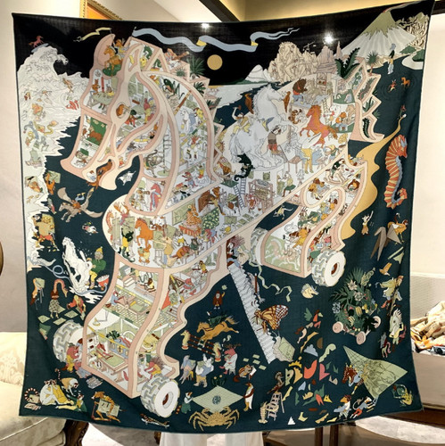 70% Cashmere 30% Silk Neckerchief horse Print Shawl 53'' Bandana Scarf Wrap new