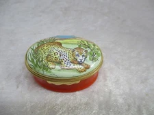 HTF Halcyon Days Gump's Leopard/Jaguar Enamel Trinket Box