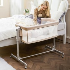 Baby Bassinet Bedside Sleeper, 3-in-1 Rocking Bassinet with Wheels, 6-Height ...