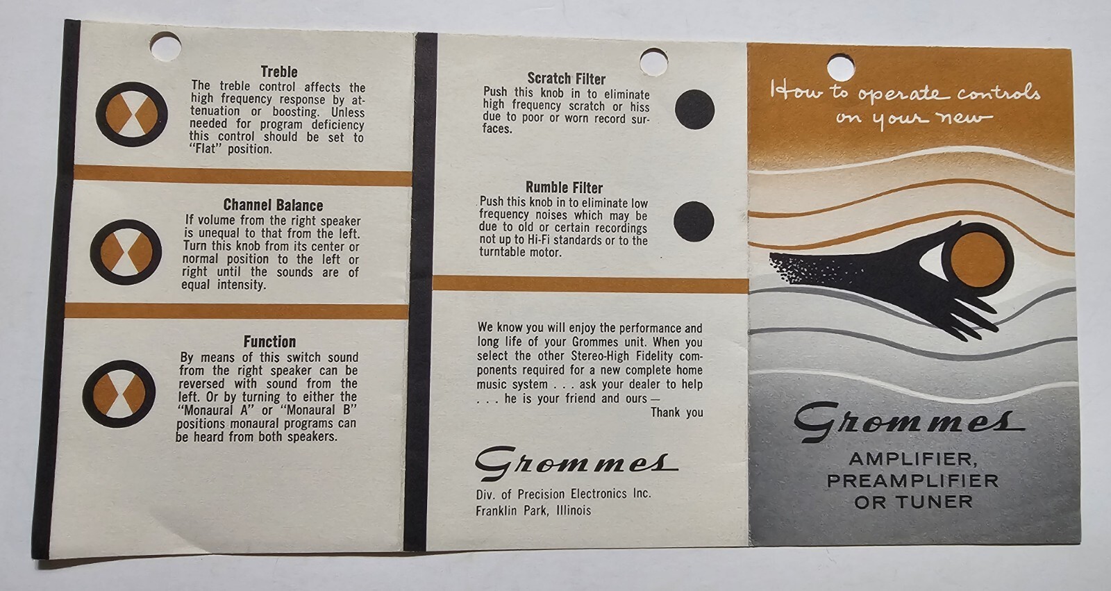 Vintage Original Grommes Amplifier, Preamplifier or Tuner, Brochure