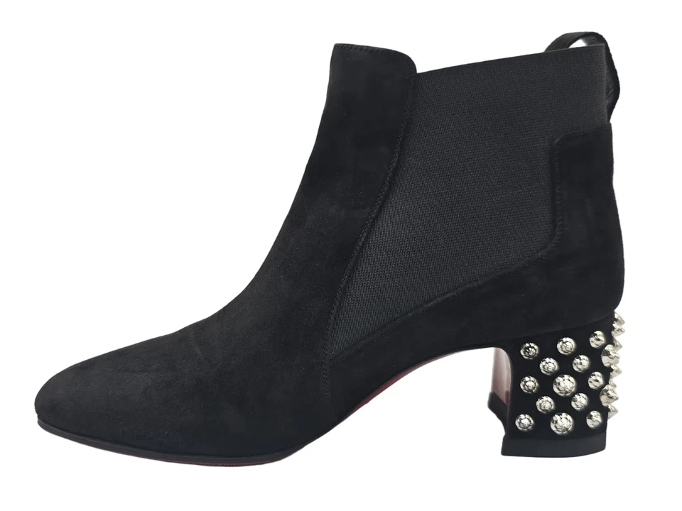 Christian Louboutin Botines Negro Gamuza Plateado Tachonado Talla 37 Foto 3 de 4