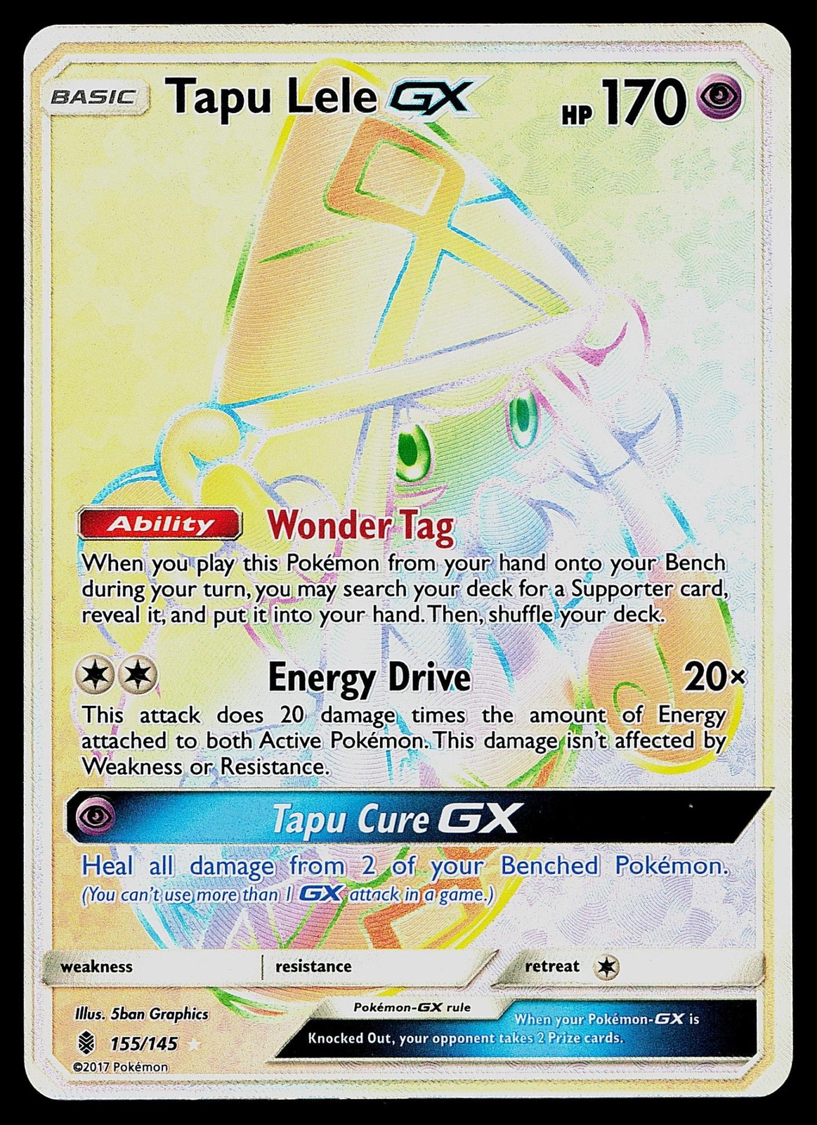 Pokemon Card - Tapu Lele GX (Secret) Guardians Rising 155/145 Holo Secret Rare