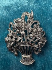 Vintage Alte Brosche Anstecknadel Blumenkorb Korb Blumen 835 Silber Markasiten 