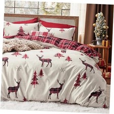 Bedsure Christmas Duvet Cover Queen 90" x 90" 01 - Reindeer No Comforter 