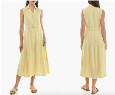 Nicole Miller Yellow Linen Blend Belted Collared Midi Sleeveless Shirt Dress  XL | eBay
