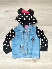 Disney MINNIE MOUSE Jean DENIM JACKET White Polka Dots Minnie Ears Bow Hood 2T