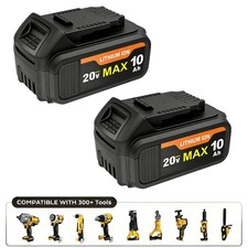 2 Pack 20V 10.0Ah Battery for De walt 20 Volt MAX Batteries DCB201 DCB203