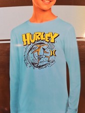 Hurley Boys Long Sleeve UPF 50 Swim Rash Guard Top Blue L 10/12