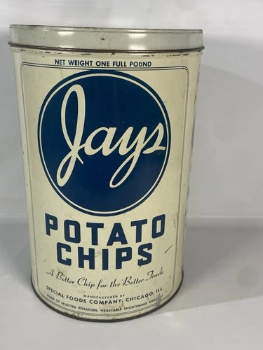 Jays Vintage Potato Chips Tin Can One Pound, Chicago, IL, 11.5" x 7.5" A3
